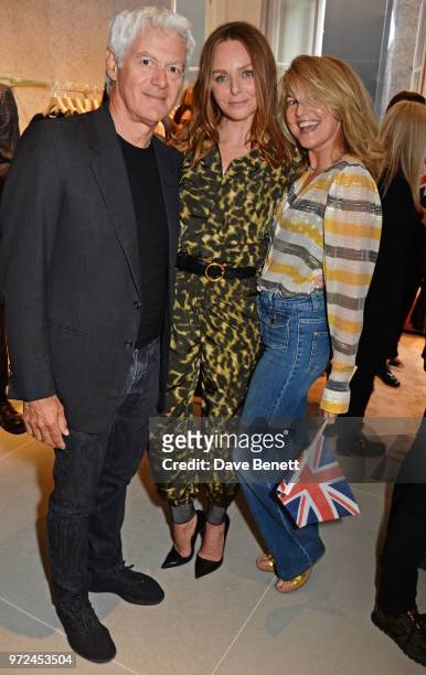 John Frieda, Stella McCartney and Avery Agnelli attend the launch of the Stella McCartney Global flagship store on Old Bond Street on June 12, 2018...