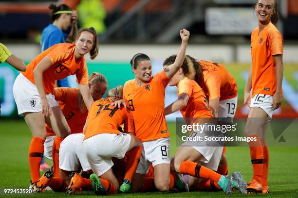 Lieke Martens of Holland Women celebrates 1-0 with Ellen Jansen of Holland Women, Stefanie van der Gragt of Holland Women, Jackie Groenen of Holland...