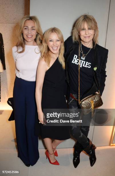 Jeanne Marine, Kylie Minogue and Chrissie Hynde attend the launch of the Stella McCartney Global flagship store on Old Bond Street on June 12, 2018...