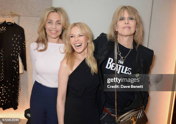 Jeanne Marine, Kylie Minogue and Chrissie Hynde attend the launch of the Stella McCartney Global flagship store on Old Bond Street on June 12, 2018...