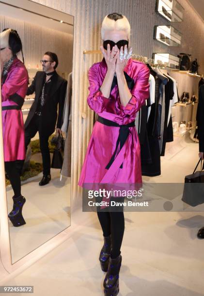 Daphne Guinness attends the launch of the Stella McCartney Global flagship store on Old Bond Street on June 12, 2018 in London, England.