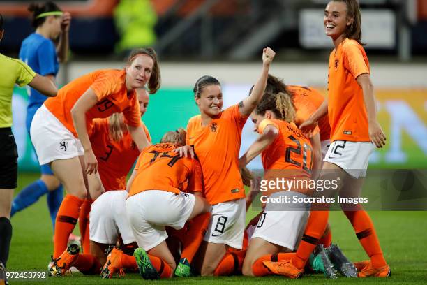 Lieke Martens of Holland Women celebrates 1-0 with Ellen Jansen of Holland Women, Stefanie van der Gragt of Holland Women, Jackie Groenen of Holland...