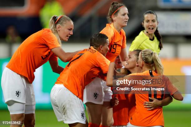 Lieke Martens of Holland Women celebrates 1-0 with Stefanie van der Gragt of Holland Women, Shanice van de Sanden of Holland Women, Ellen Jansen of...