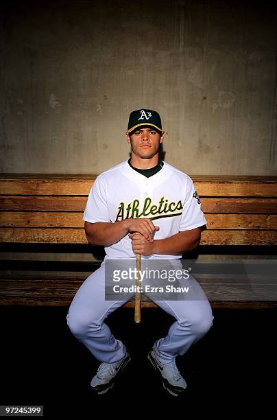 Anthony Recker of the Oakland Athletics poses during photo media day at the Athletics spring training complex on March 1, 2010 in Phoenix, Arizona.