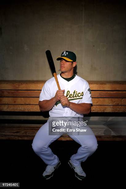 Anthony Recker of the Oakland Athletics poses during photo media day at the Athletics spring training complex on March 1, 2010 in Phoenix, Arizona.