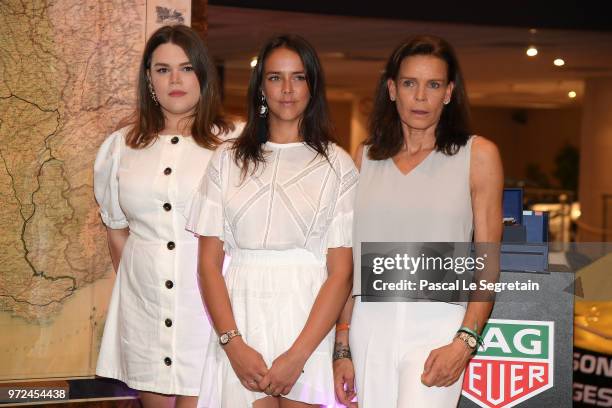 Camille Gotlieb, Pauline Ducruet and Princess Stephanie of Monaco attend a visit to the Car Collection of Prince Albert of Monaco and inaugurate the...