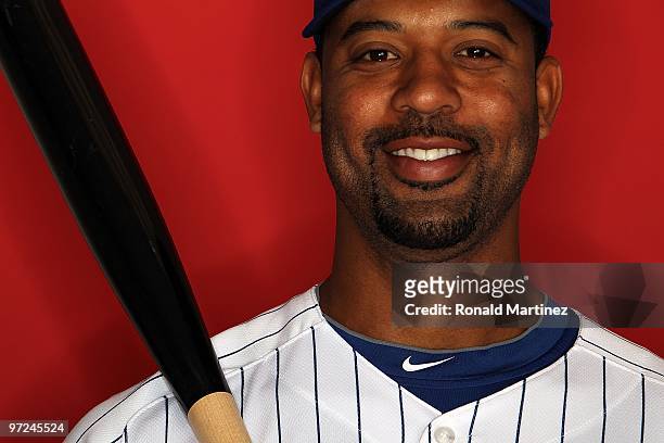 Derrek Lee of the Chicago Cubs poses for a photo during Spring Training Media Photo Day at Fitch Park on March 1, 2010 in Mesa, Arizona.