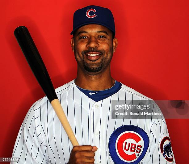 Derrek Lee of the Chicago Cubs poses for a photo during Spring Training Media Photo Day at Fitch Park on March 1, 2010 in Mesa, Arizona.