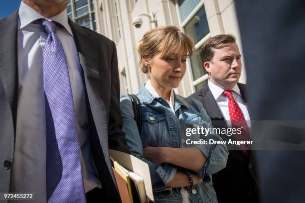 Actress Allison Mack exits the U.S. District Court for the Eastern District of New York following a status conference, June 12, 2018 in the Brooklyn...