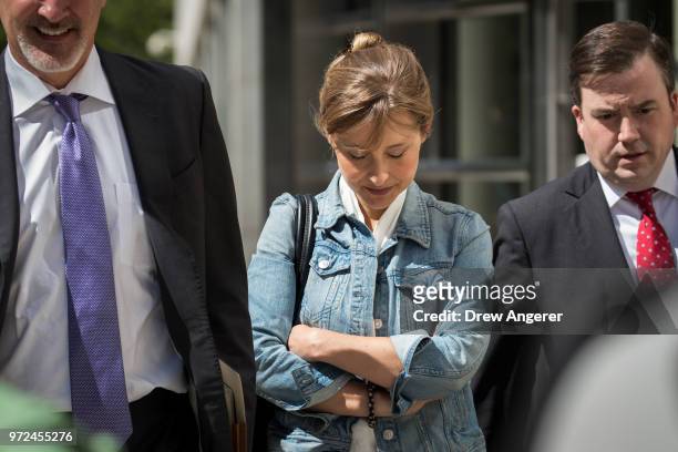 Actress Allison Mack exits the U.S. District Court for the Eastern District of New York following a status conference, June 12, 2018 in the Brooklyn...