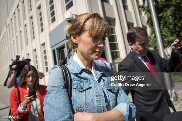 Actress Allison Mack exits the U.S. District Court for the Eastern District of New York following a status conference, June 12, 2018 in the Brooklyn...