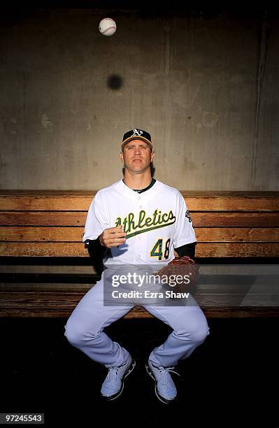 Michael Wuertz of the Oakland Athletics poses during photo media day at the Athletics spring training complex on March 1, 2010 in Phoenix, Arizona.