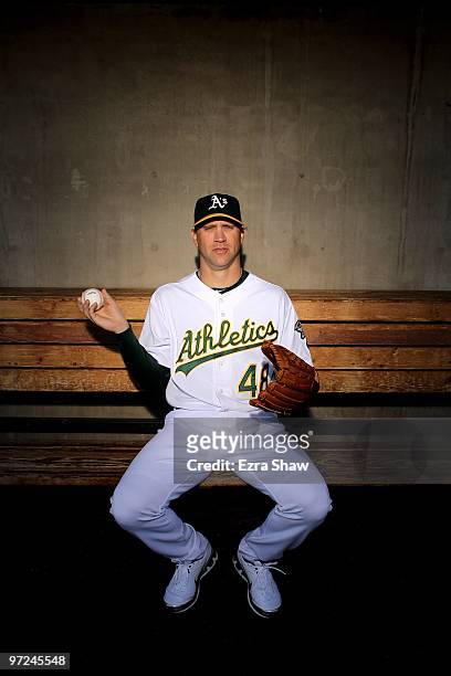 Michael Wuertz of the Oakland Athletics poses during photo media day at the Athletics spring training complex on March 1, 2010 in Phoenix, Arizona.
