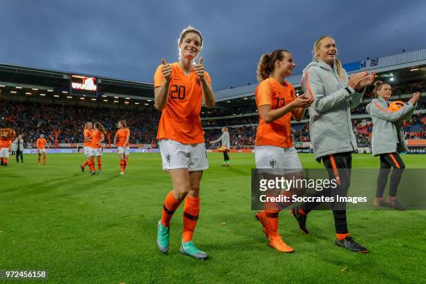 Danielle van de Donk of Holland Women, Renate Jansen of Holland Women, Anouk Dekker of Holland Women celebrates the victory during the World Cup...