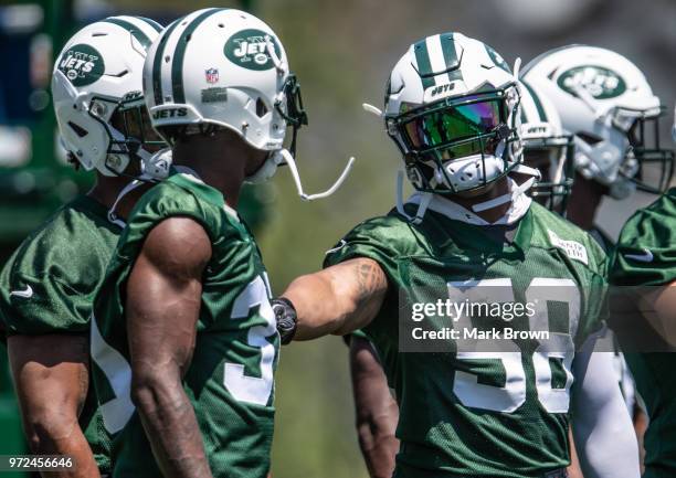 Linebacker Darron Lee of the New York Jets in the linebackers group during mandatory mini camp on June 12, 2018 at The Atlantic Health Jets Training...