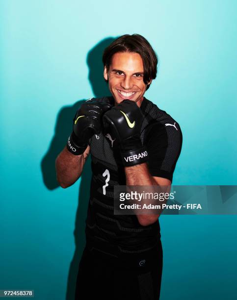 Yann Sommer of Switzerland poses for a portrait during the official FIFA World Cup 2018 portrait session at the Lada Resort on June 12, 2018 in...