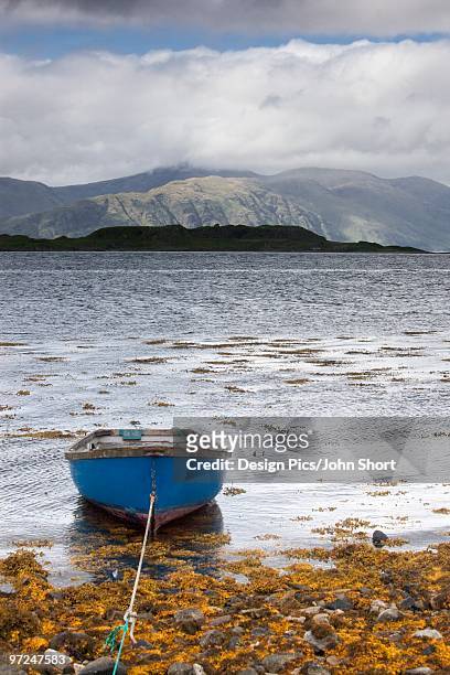 boat on shore, port appin, argyll, scotland - rowboat stock pictures, royalty-free photos & images