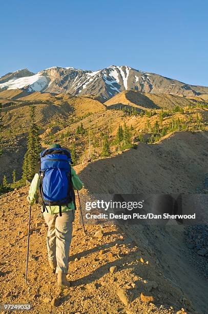 hiker on mountain peak trail - dan peak stock pictures, royalty-free photos & images