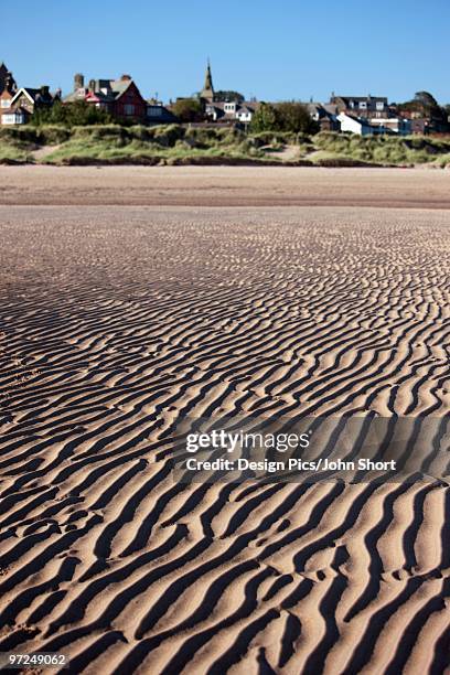 ripples of sand on the beach - alnmouth beach ストックフォトと画像