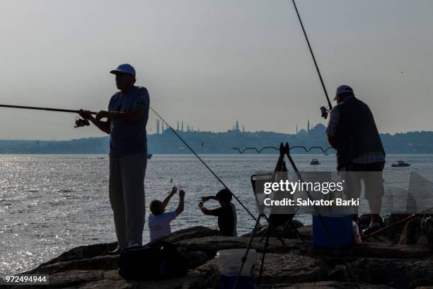 fishermen - sea of marmara stock pictures, royalty-free photos & images