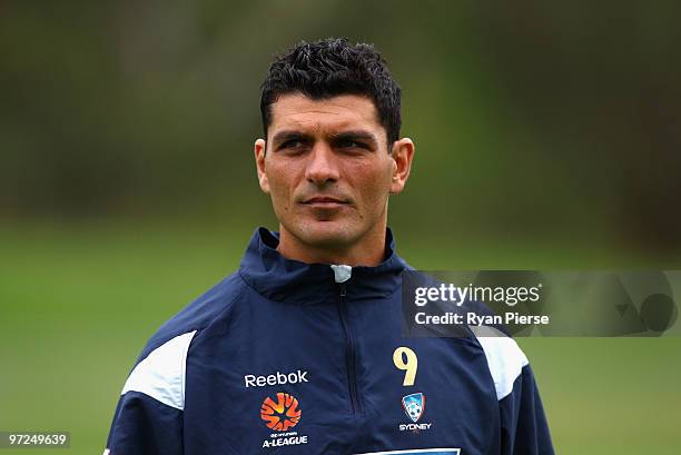 John Aloisi of Sydney FC looks on during a Sydney FC A-League training session at Macquarie Field on March 2, 2010 in Sydney, Australia.
