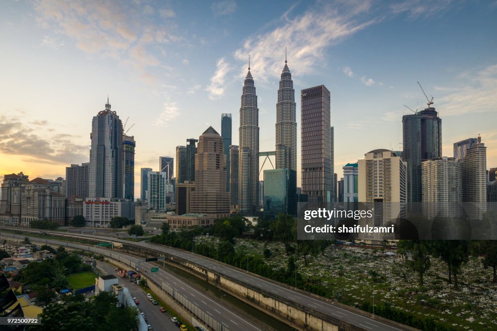 Majestic sunrise over downtown Kuala Lumpur, Malaysia.