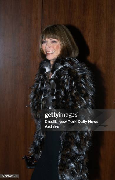 Anna Wintour, editor in chief of Vogue, arrives at the Tribeca Grand Hotel on Sixth Ave., where she and Miramax Films' Harvey Weinstein co-hosted a...