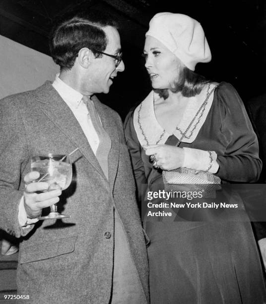 Arthur Penn with Faye Dunaway, in her "Bonnie and Clyde" style, at a party for Costume Designers at Salvation in Sheridan Square.
