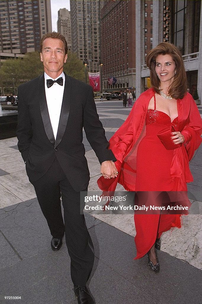 Arnold Schwarzenegger and wife Maria Shriver arriving for th