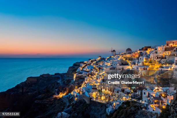 night view of santorini island, oia - greece - fira santorini stock pictures, royalty-free photos & images