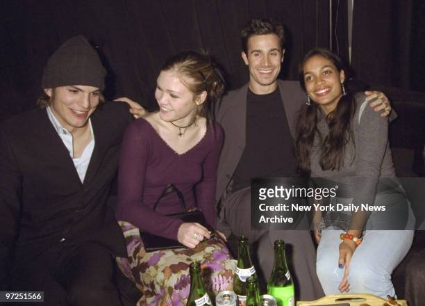 Ashton Kutcher, Julia Stiles, Freddie Prinze Jr. And Rosario Dawson get together at launch party for the movie "Down to Earth" at the club Chaos....