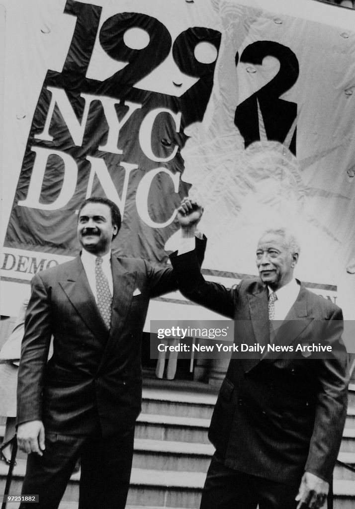At City Hall Mayor David Dinkins and Democratic Party Chairm