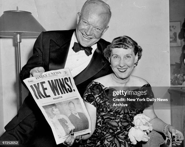 Dwight and Mamie Eisenhower at Hotel Commodore after his presidential victory.