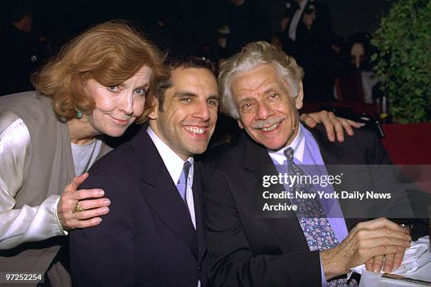 Ben Stiller is joined by his parents, Jerry Stiller and Anne Meara, at the premiere benefit party for the movie "Flirting with Disaster" at Laura...