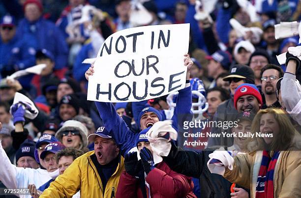 Ecstatic Giants fans leave no doubt about their feelings during National Football Conference Division Playoff game against the Philadelphia Eagles at...
