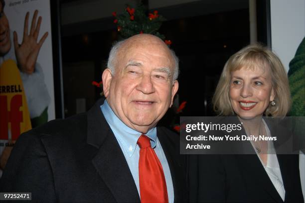 Ed Asner and wife Cindy arrive at Loews Astor Plaza on Broadway for the world premiere of "Elf." He plays Santa Claus in the film.