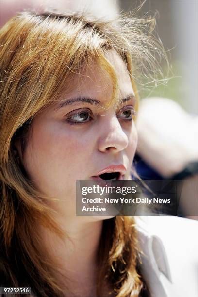 Attorney Karen DeSoto, a city council candidate in Jersey City, speaks during a news conference outside her home. DeSoto is being sued by alleged...