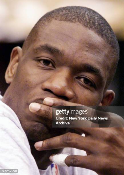 Atlanta Hawks' Dikembe Mutumbo at practice before Eastern Conference semifinals against the New York Knicks.