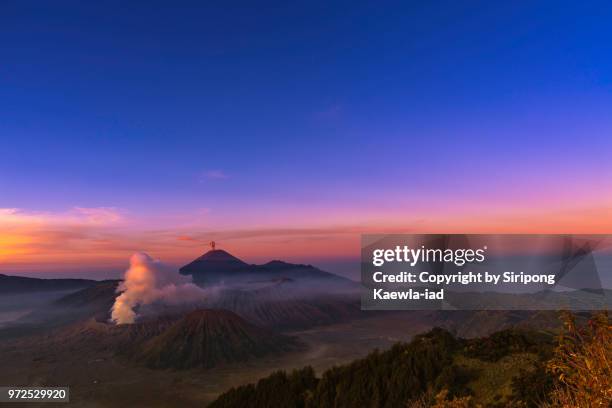 the group of volcano mountains with twilight sky at dawn from the bromo tengger semeru national park, east java, indonesia. - copyright by siripong kaewla iad stock pictures, royalty-free photos & images