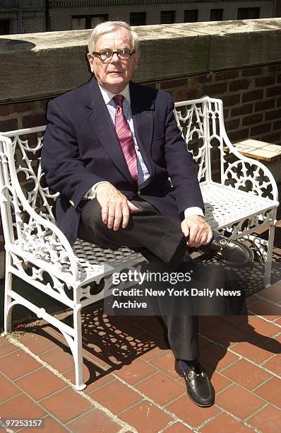 Author Dominick Dunne on his Manhattan terrace. A collection of his essays will soon be available in the book, "Justice : Crimes, Trials, and...