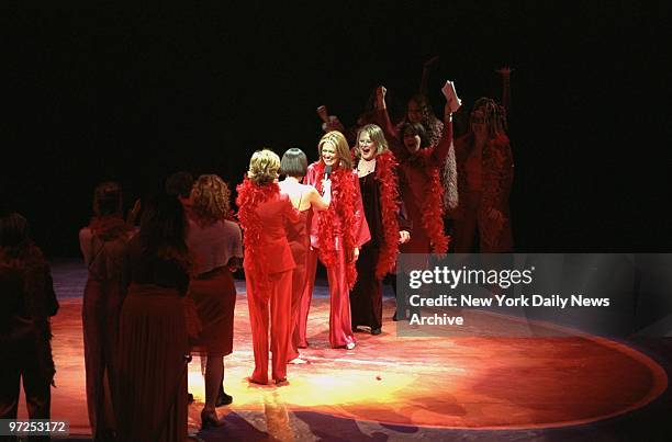 Author Eve Ensler interviews Gloria Steinem onstage at a gala celebrity-filled production of "The Vagina Monologues" at Madison Square Garden.The...