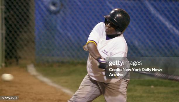 Harlem Little League's Abilay Barkley is about to connect for a two-run homer in the fourth inning against the Bethlehem, Pa., team at the 16th...