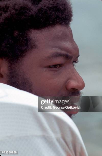 Defensive lineman Lee Roy Selmon of the Tampa Bay Buccaneers looks on from the sideline during a game against the Baltimore Colts at Memorial Stadium...