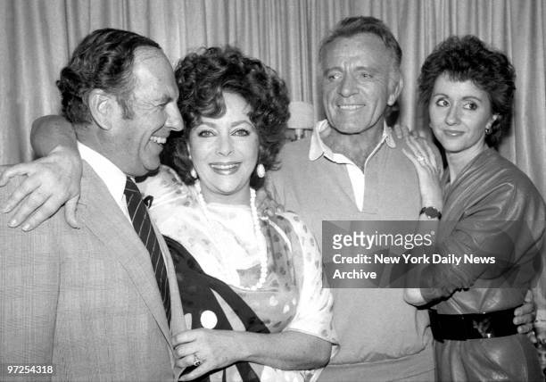 Elizabeth Taylor and her current flame, lawyer Victor Gonzalez Luna, join Richard Burton and his new wife, Sally Hay, in dressing room after...