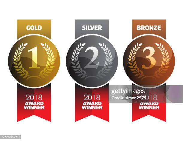 gold, silver and bronze winner medals - bronze medal stock illustrations