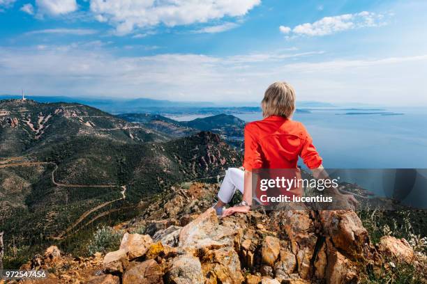 senior woman on pic roux, provence, france - var france stock pictures, royalty-free photos & images