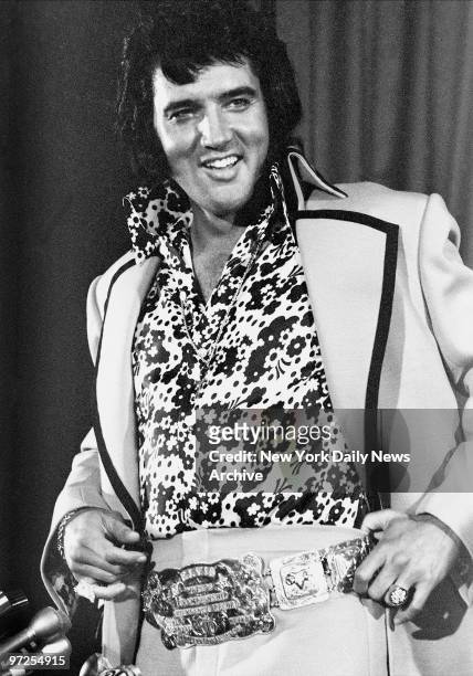 Elvis Presley during is press conference at the New York Hilton Hotel, prior to his 1972 Madison Square Garden Concert in New York City.