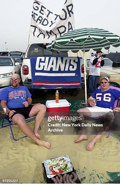 Bob Whiting of Cohoes, N.Y., and Steve Rajeski of Mechanicsville, N.Y., are so confident the New York Giants are going to the Super Bowl in Tampa...