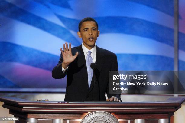 Barack Obama, an Illinois state senator running for the U.S. Senate, delivers the keynote speech on the second night of the Democratic National...