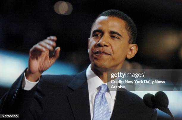Barack Obama, an Illinois state senator running for the U.S. Senate, delivers the keynote speech on the second night of the Democratic National...
